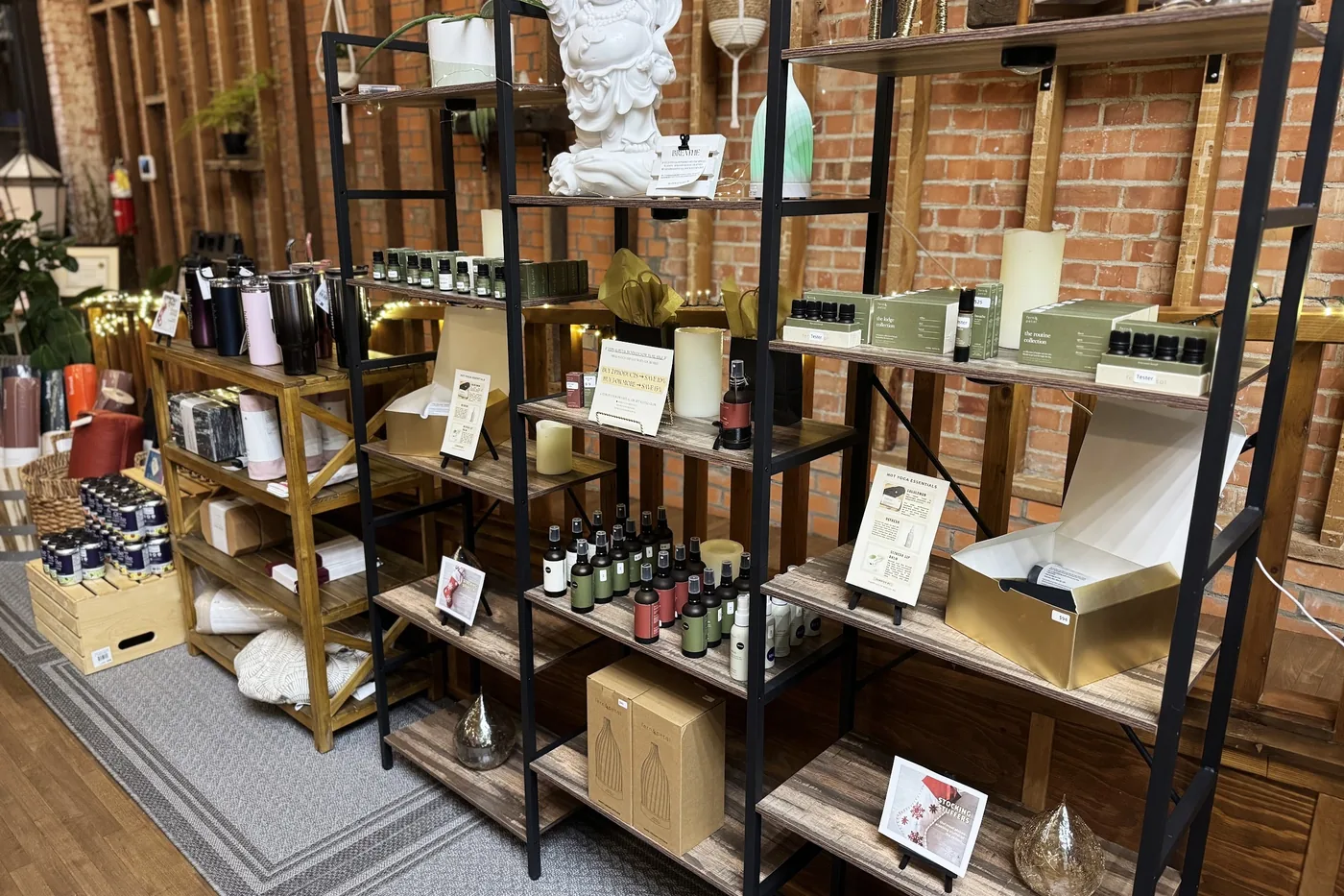 Shelves of wellness products and accessories in the boutique